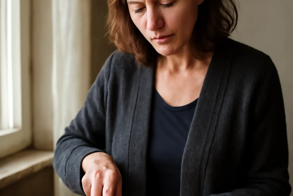 Femme découpant une tranche de potica aux noix dont la spirale de garniture est visible, sur une planche en bois